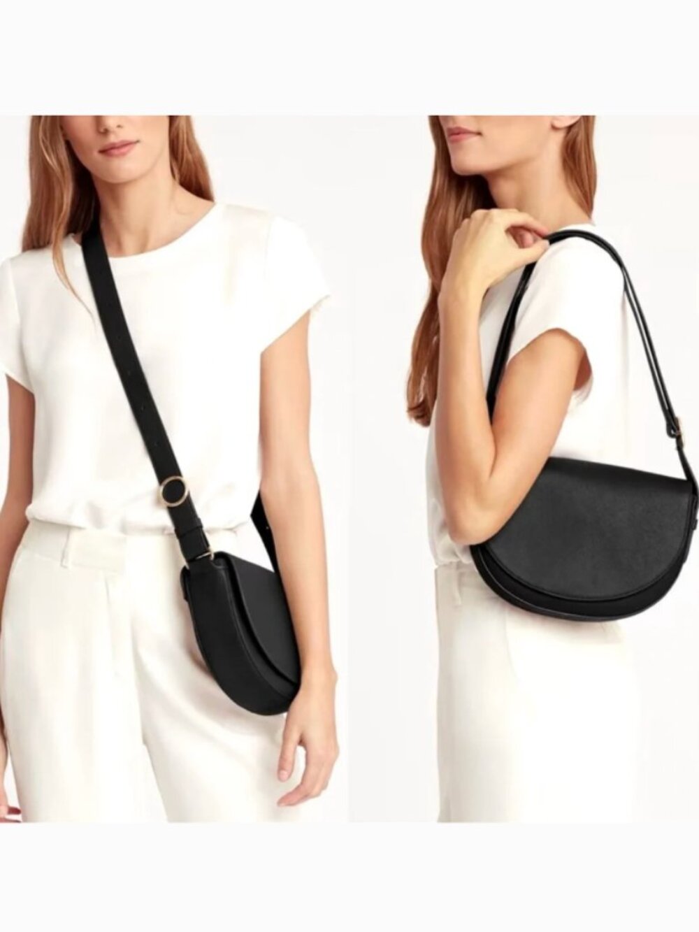 CUYANA Half Moon Shoulder Crossbody Bag in Black Smooth Leather